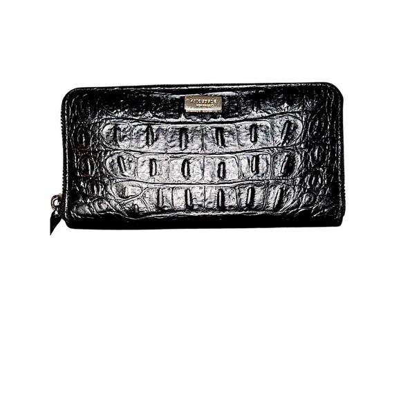 Kate Spade NY Faux Croc Black Leather Wallet Neda Designer Zip Around Long Coin - Picture 1 of 7